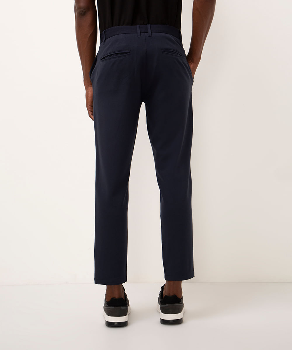 calça chino slim de alfaiataria masculina com elástico no cós azul