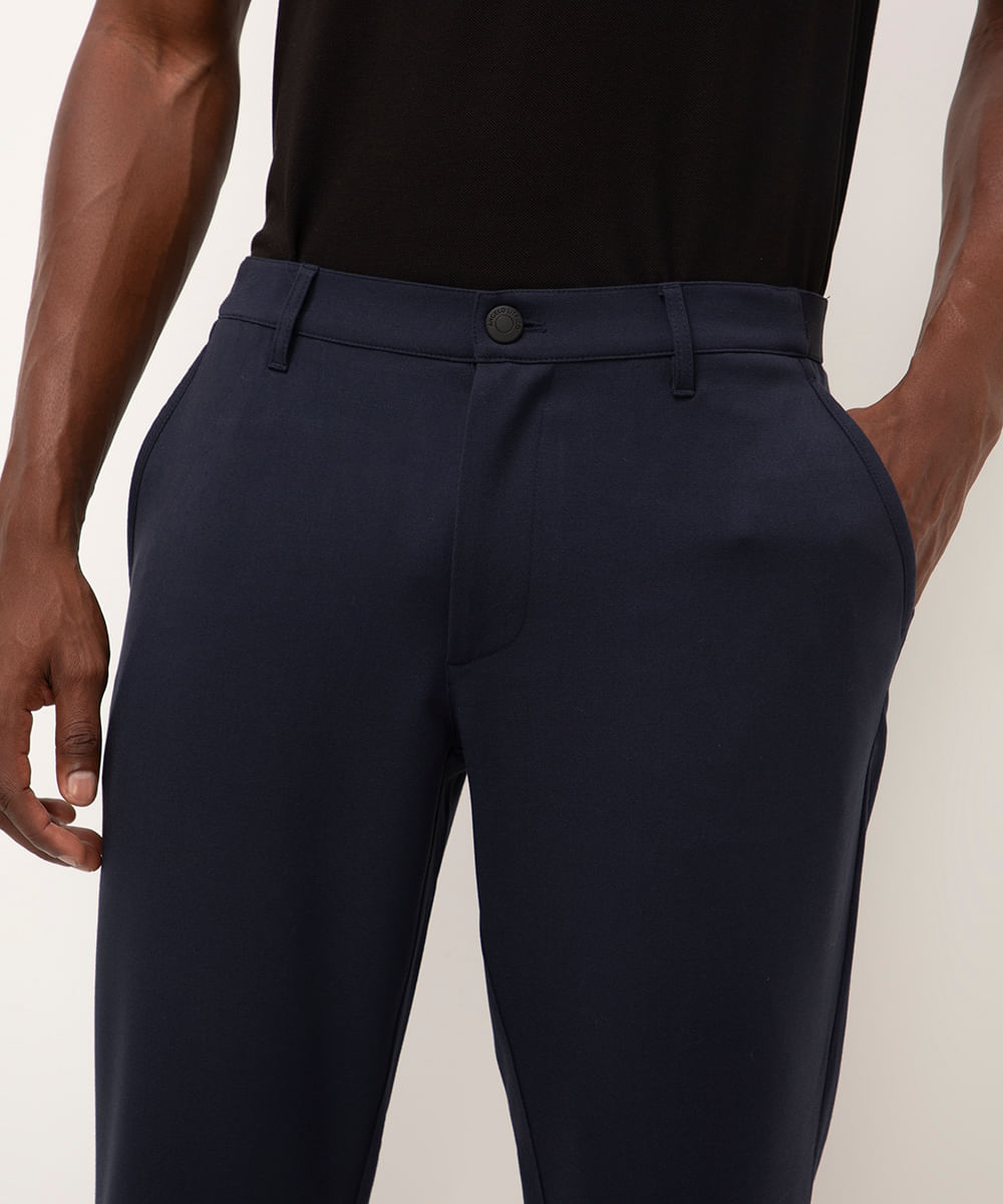 calça chino slim de alfaiataria masculina com elástico no cós azul