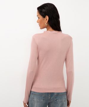 blusa de viscose manga longa rosa médio