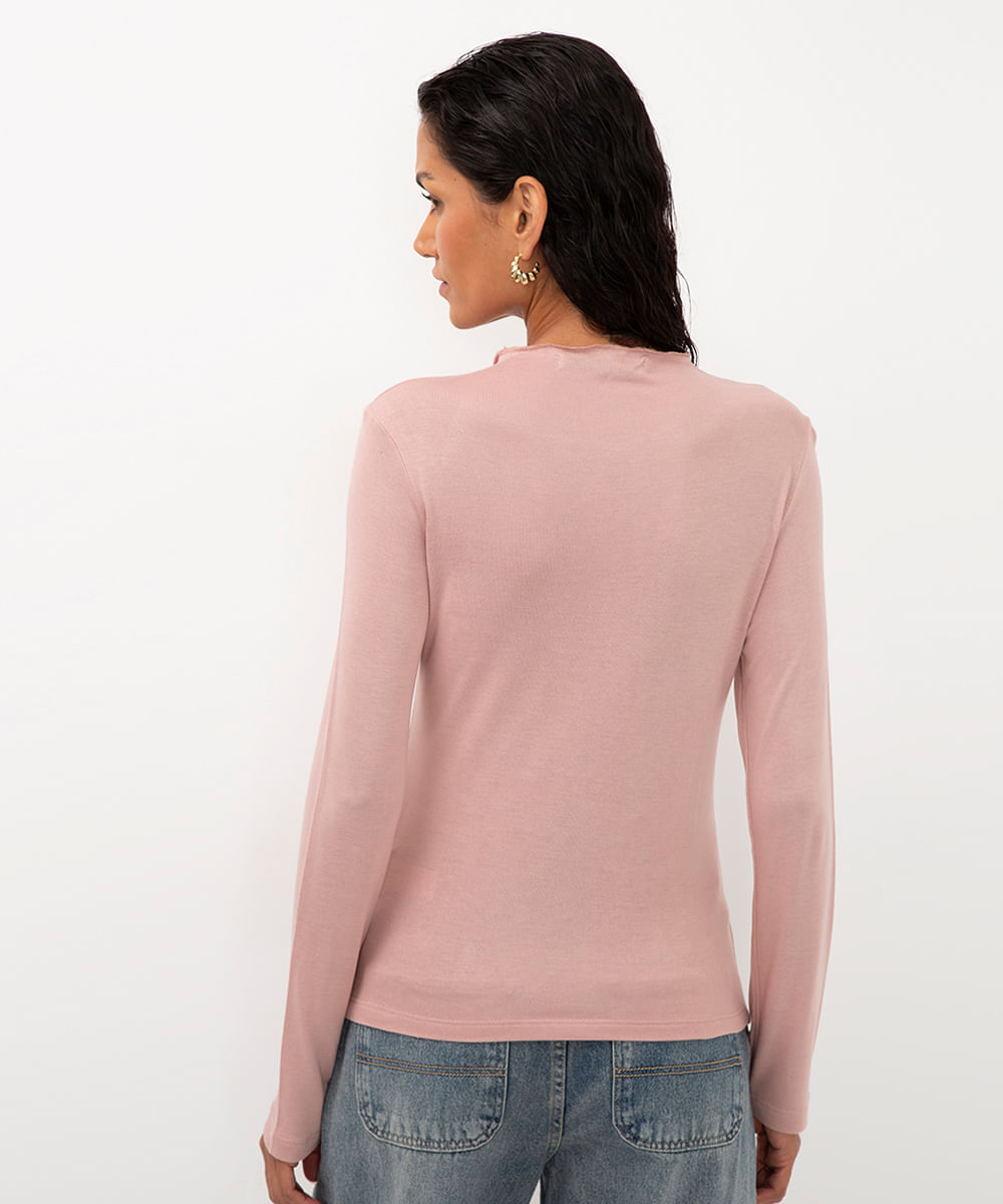 blusa de viscose manga longa rosa médio