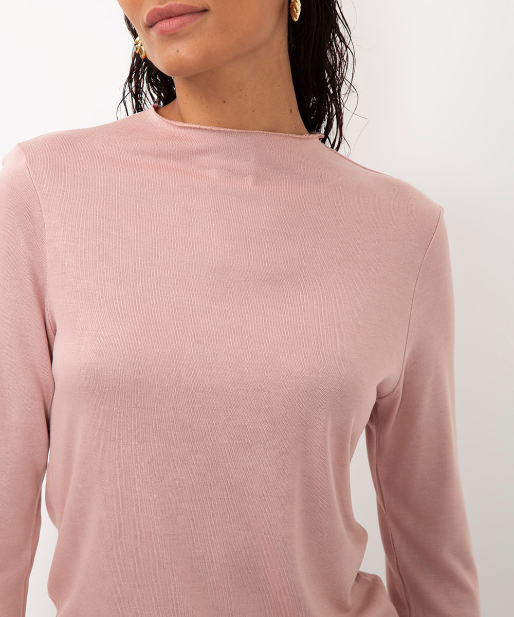 blusa de viscose manga longa rosa médio