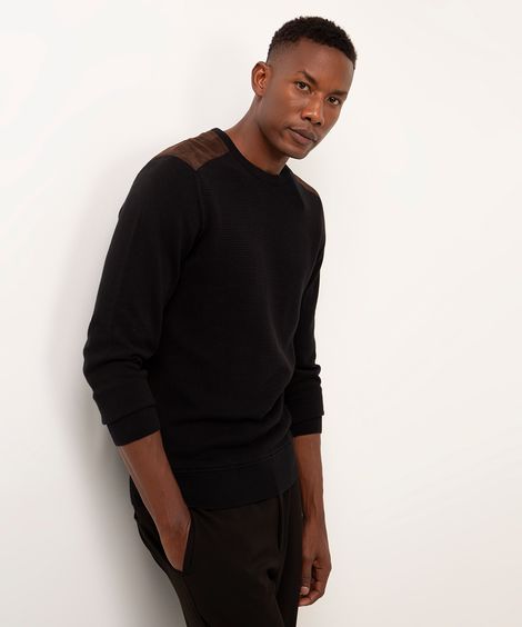 suéter de tricot com recorte de suede preto