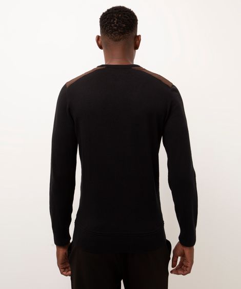 suéter de tricot com recorte de suede preto