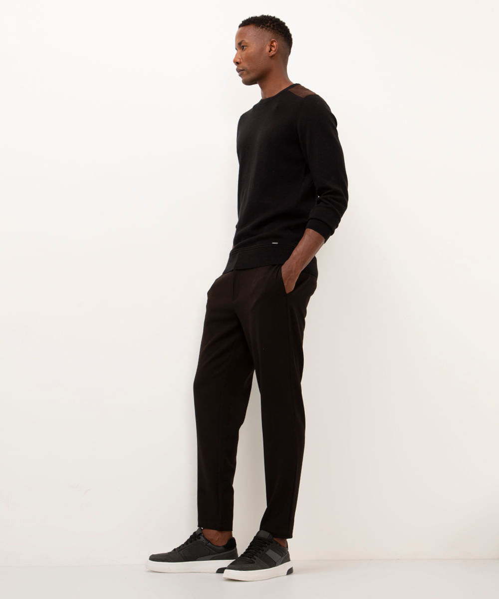 suéter de tricot com recorte de suede preto