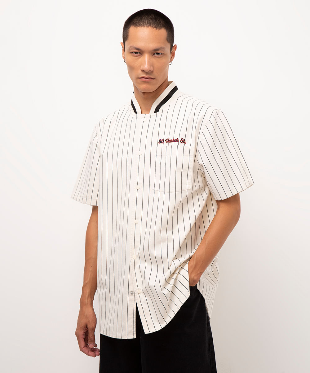 camisa listrada manga curta 80 varick st off white
