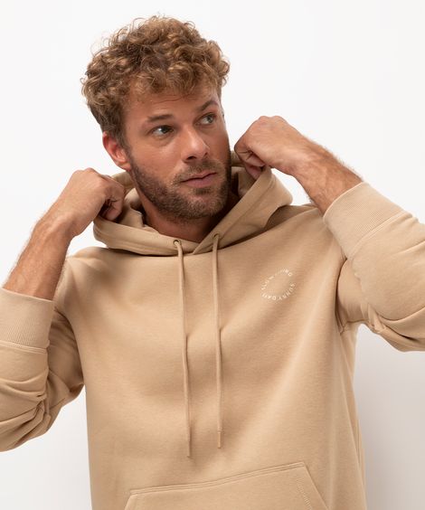 blusão de moletom slow living com capuz bege
