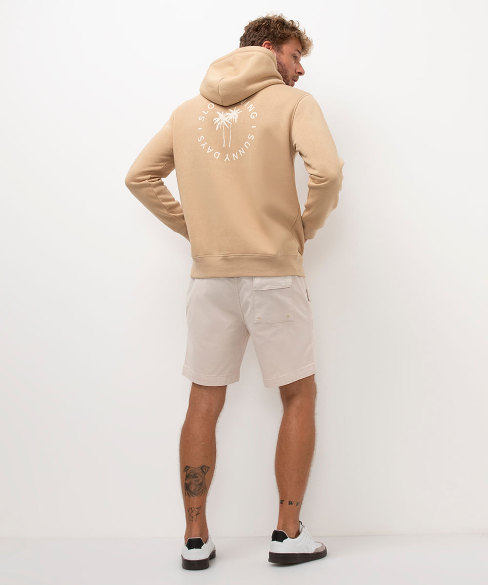 blusão de moletom slow living com capuz bege