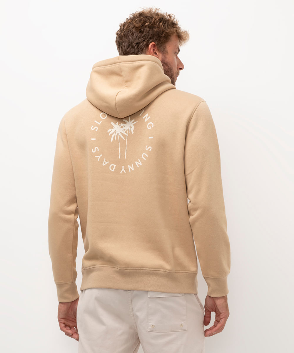 blusão de moletom slow living com capuz bege