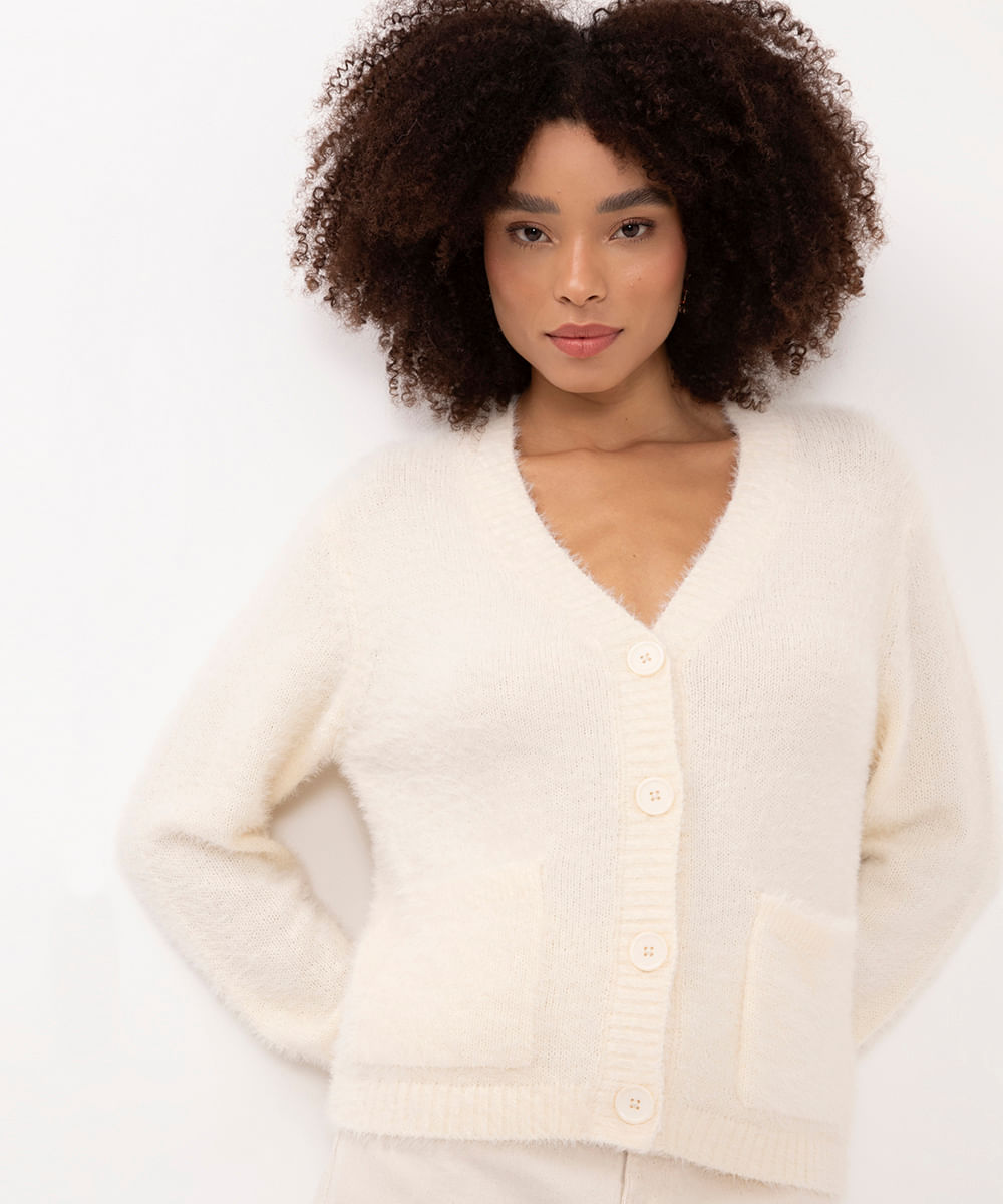 cardigan de tricot pelinho off white