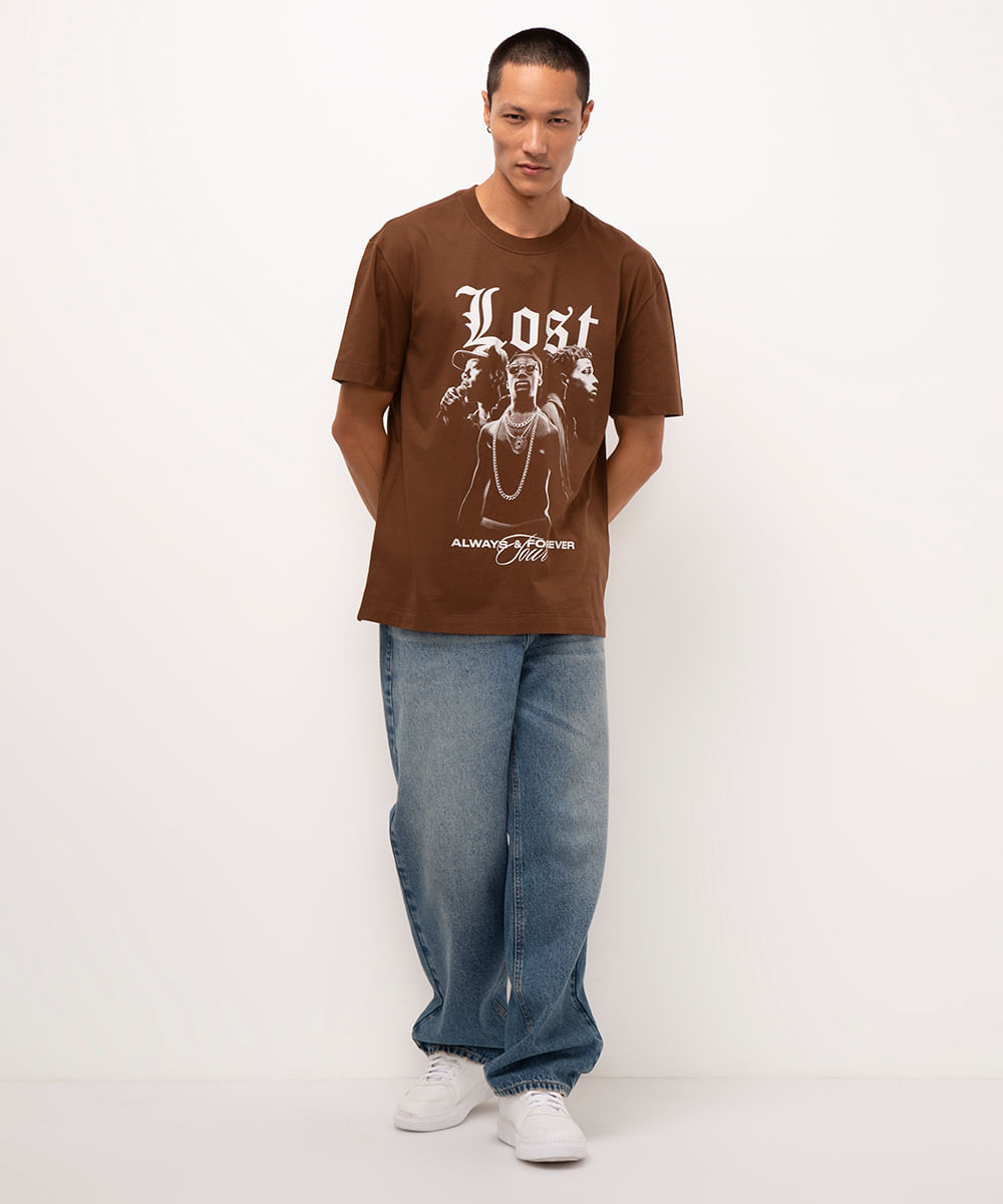 camiseta de algodão manga curta kodak black marrom