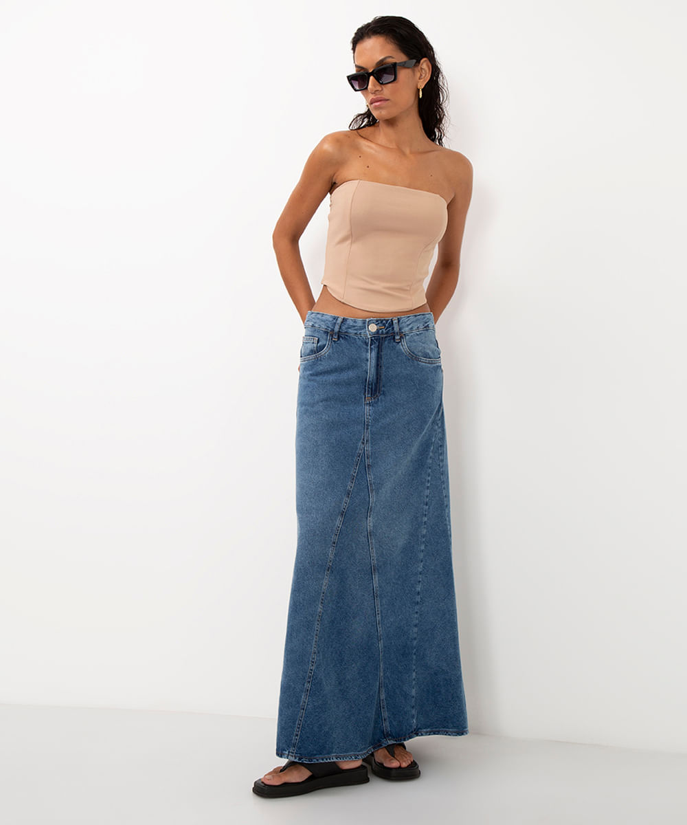 blusa corset sem alça com zíper bege