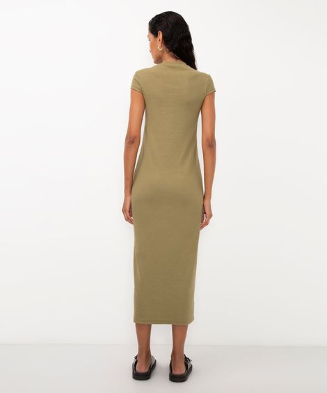 vestido midi de algodão canelado básico verde