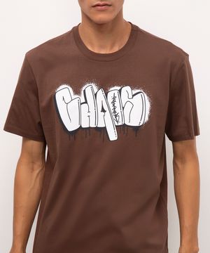 camiseta de algodão manga curta chains marrom