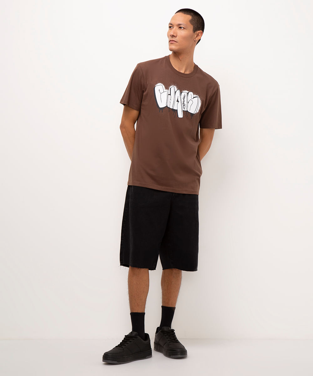 camiseta de algodão manga curta chains marrom