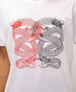 camiseta de algodão manga curta dragão off white
