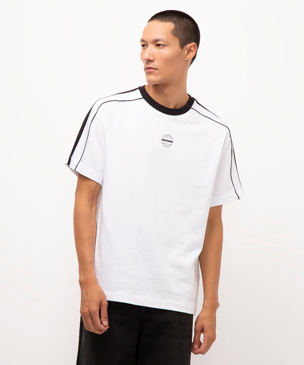 camiseta de algodão manga curta worldwide branco