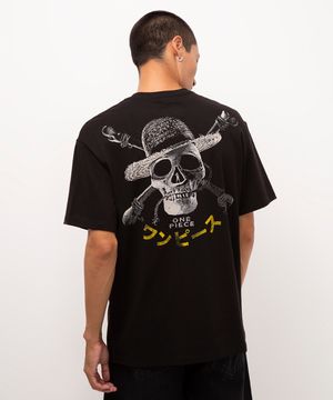 camiseta de algodão manga curta one piece preto