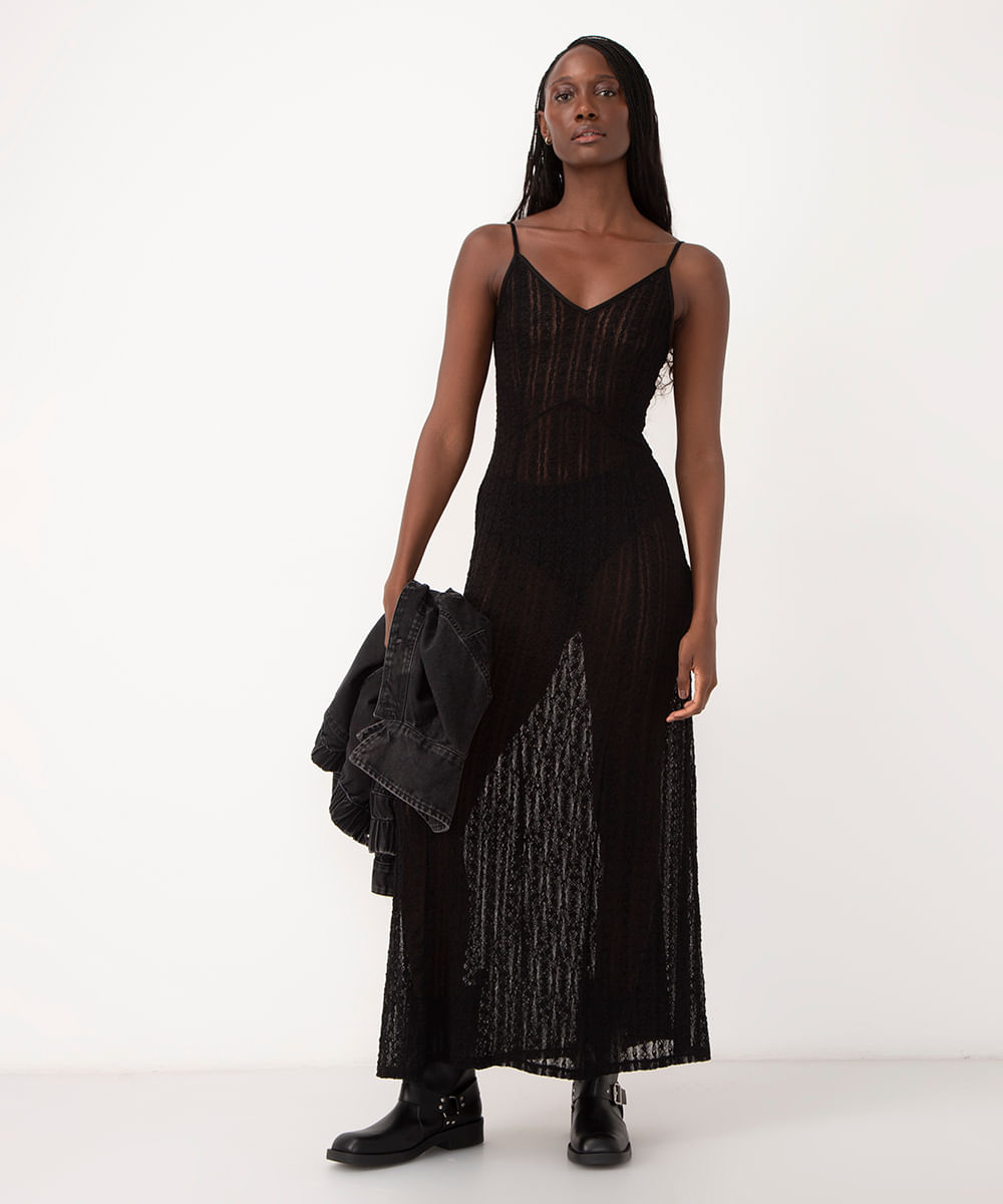 vestido longo de renda bff agatha preto