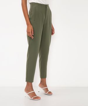 calça alfaiataria cintura alta com pences verde militar