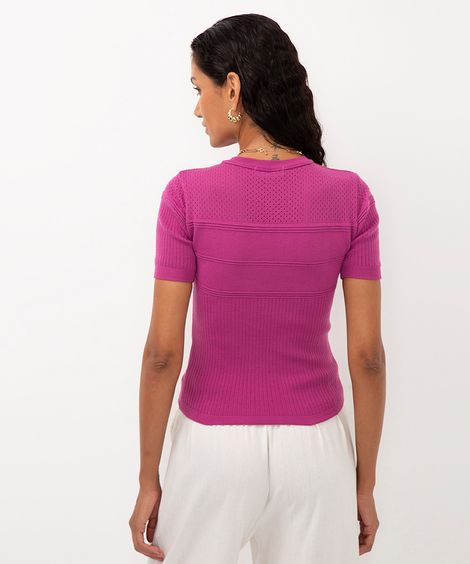 blusa de tricot texturas manga curta rosa