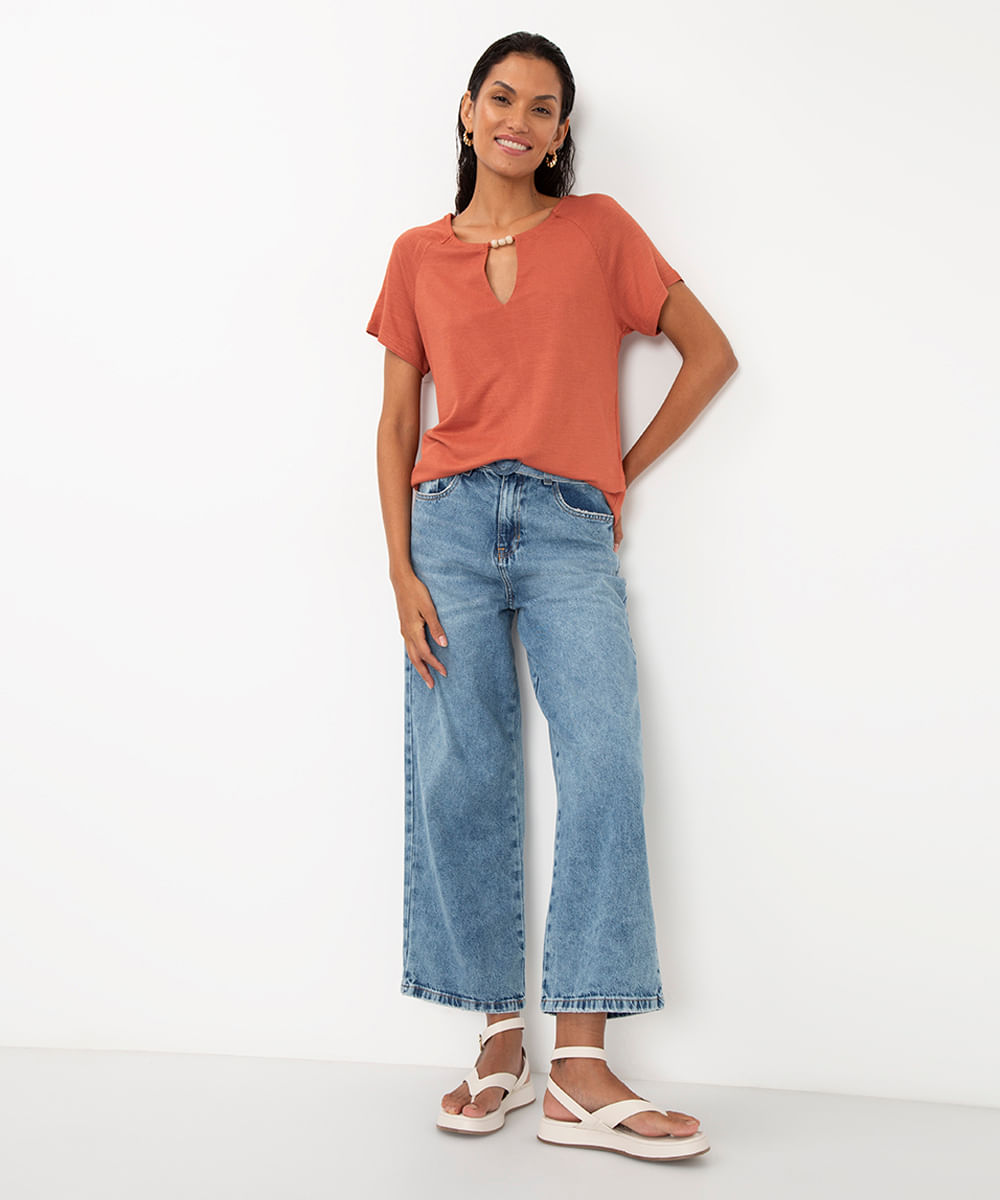 blusa de viscose texturizada chocker laranja