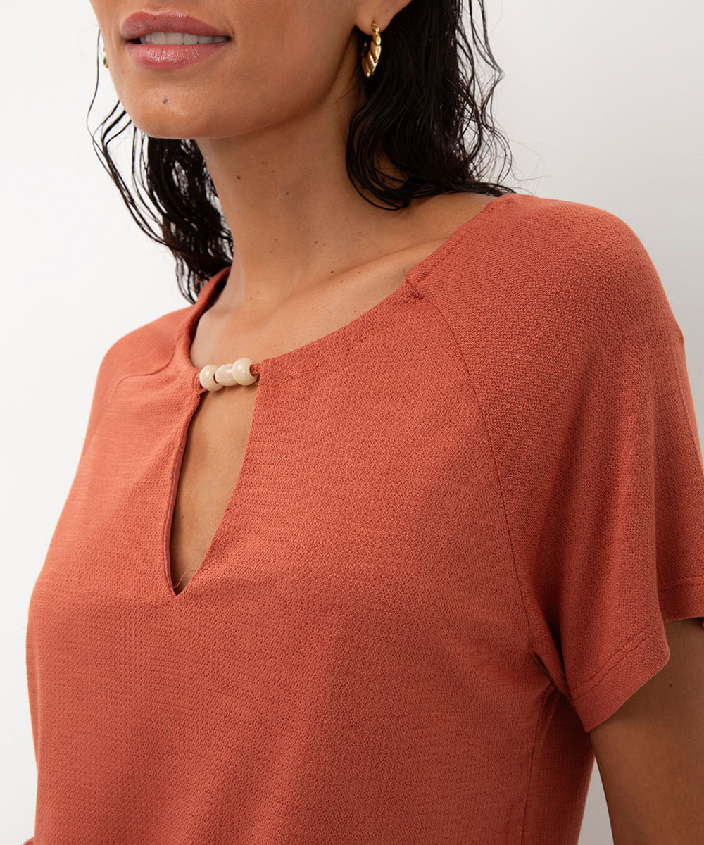 blusa de viscose texturizada chocker laranja