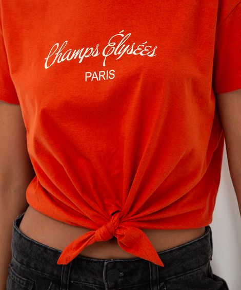 cropped de algodão champs elysees com amarração laranja