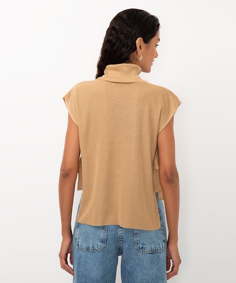 blusa de tricot com amarração gola alta bege
