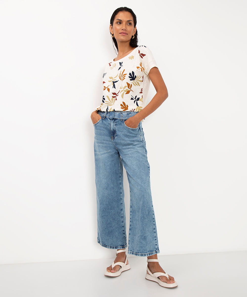 camiseta flamê floral off white