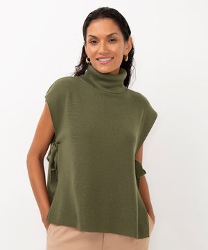 blusa de tricot com amarração gola alta verde