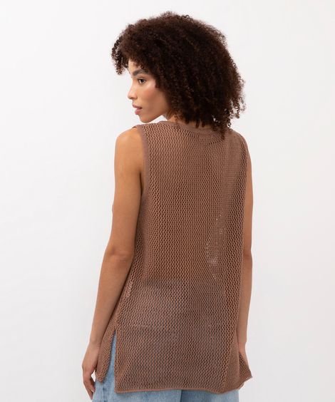blusa de tricot com fenda bege