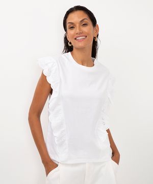 blusa de laise com babado off white