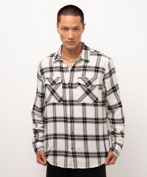 camisa flanelada xadrez off white