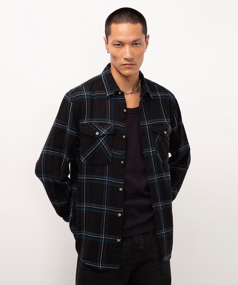 camisa flanelada xadrez preto