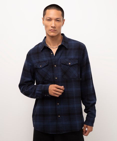 camisa flanelada xadrez azul