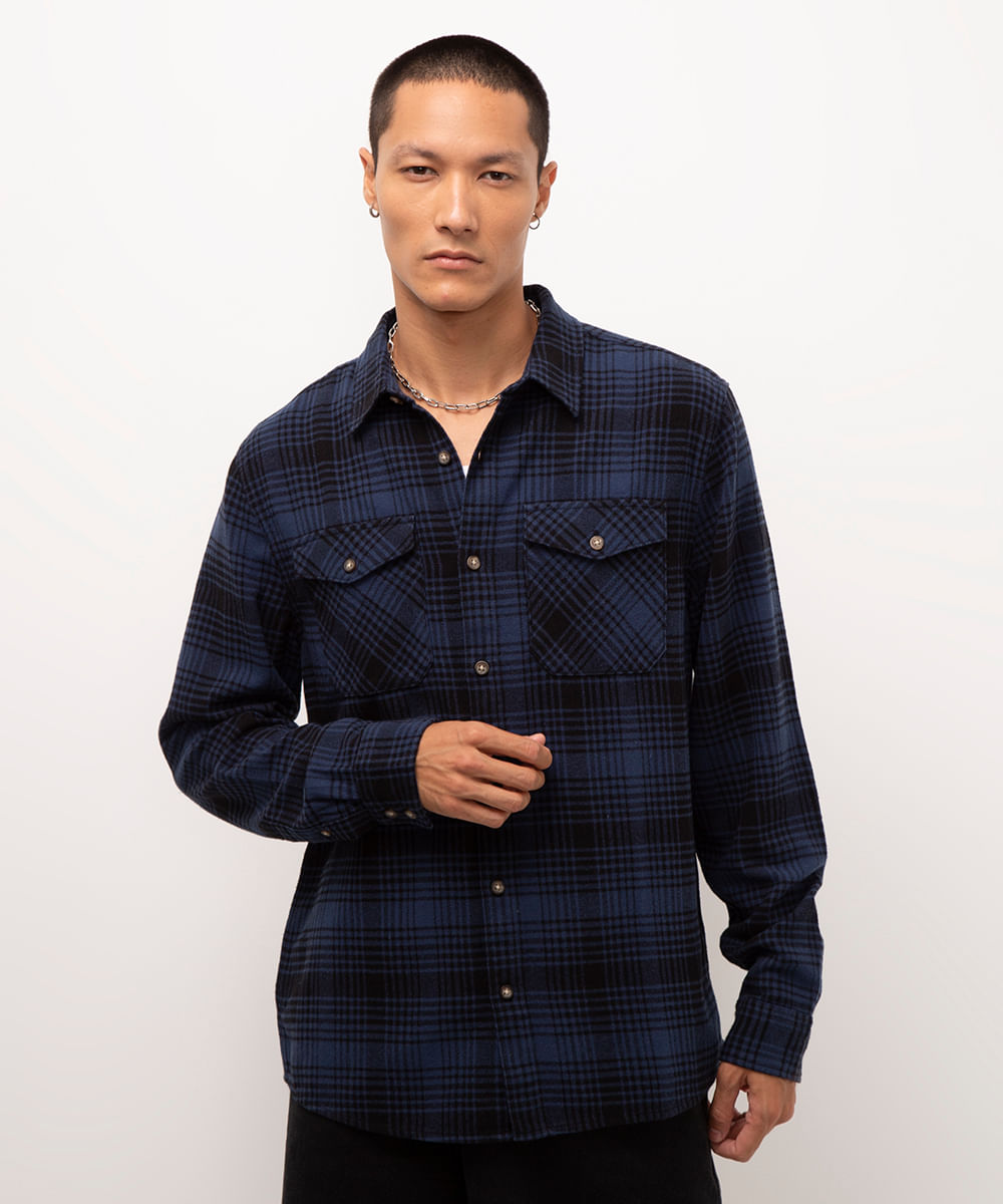 camisa flanelada xadrez azul