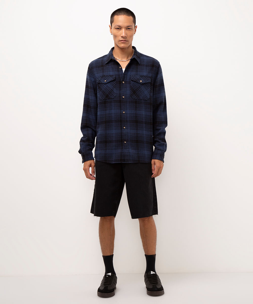 camisa flanelada xadrez azul