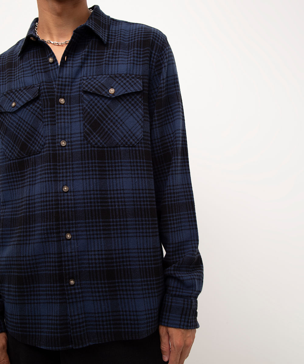 camisa flanelada xadrez azul