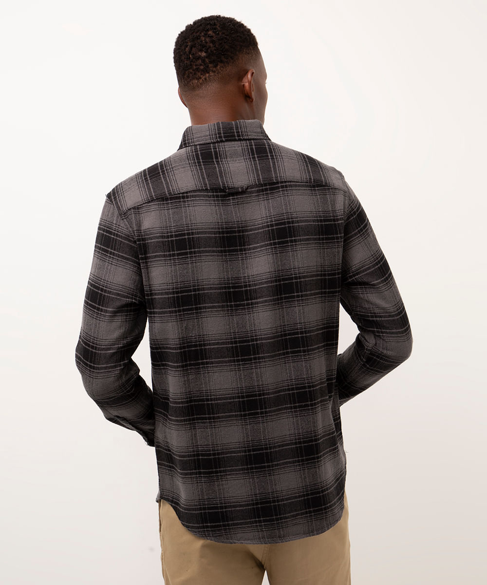 camisa comfort flanelada xadrez cinza escuro