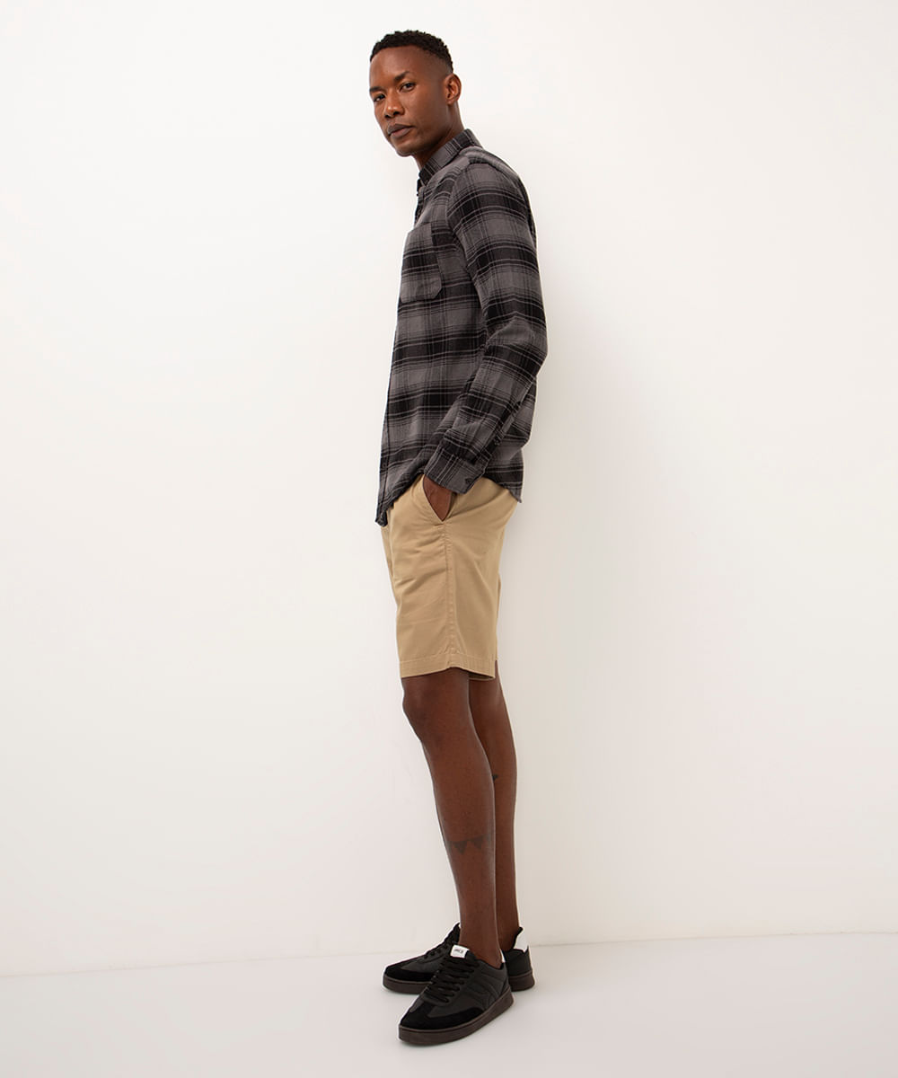 camisa comfort flanelada xadrez cinza escuro