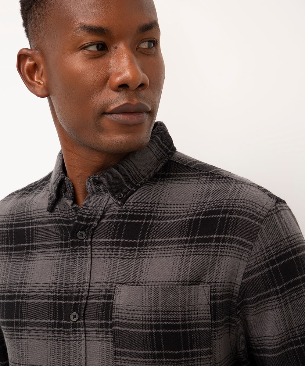 camisa comfort flanelada xadrez cinza escuro
