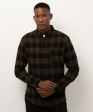 camisa comfort flanelada xadrez verde escuro