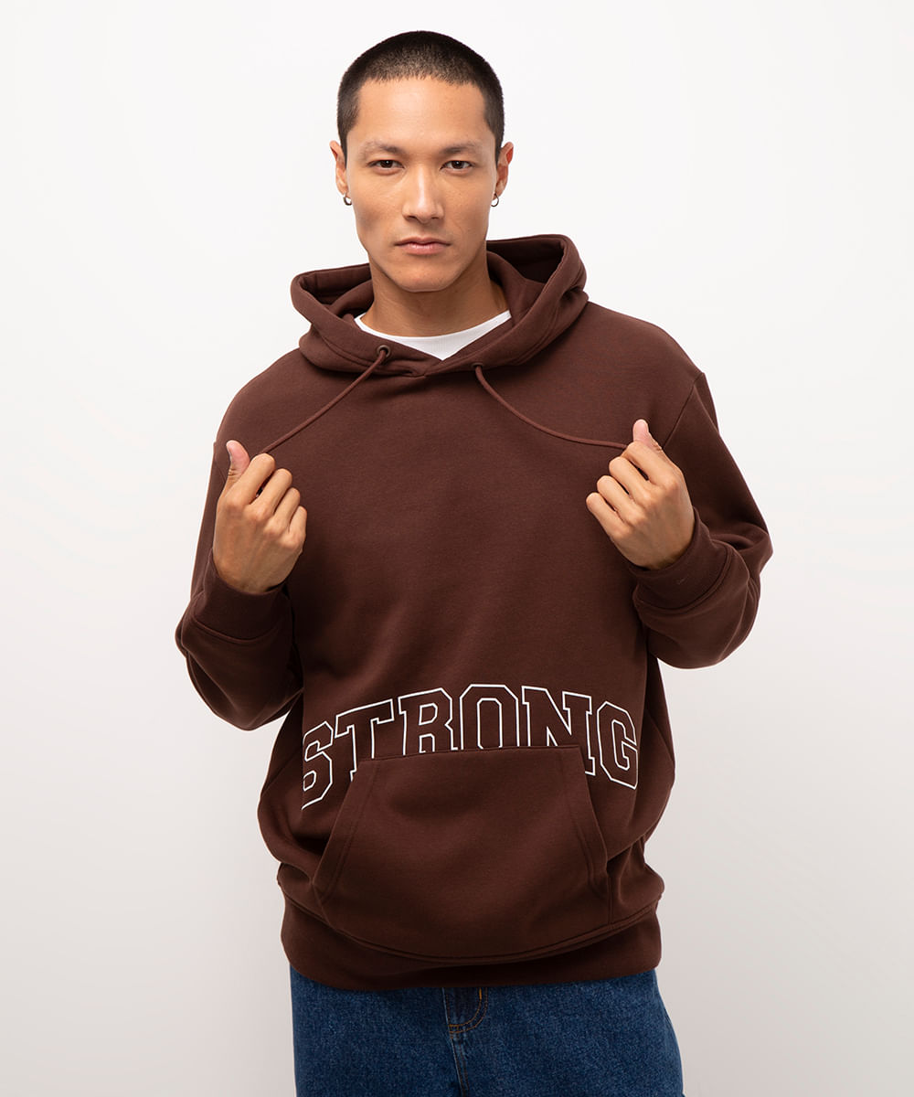 blusão de moletom com capuz strong marrom