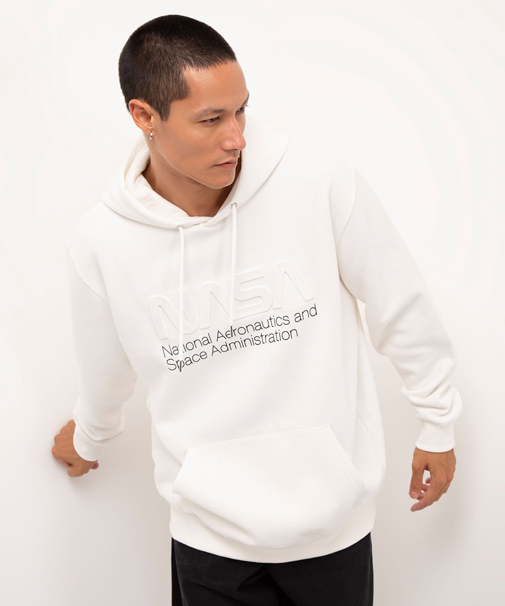 Jacket Jaqueta Nasa Branca Estampa Nasa Moletom Nasa Masculino