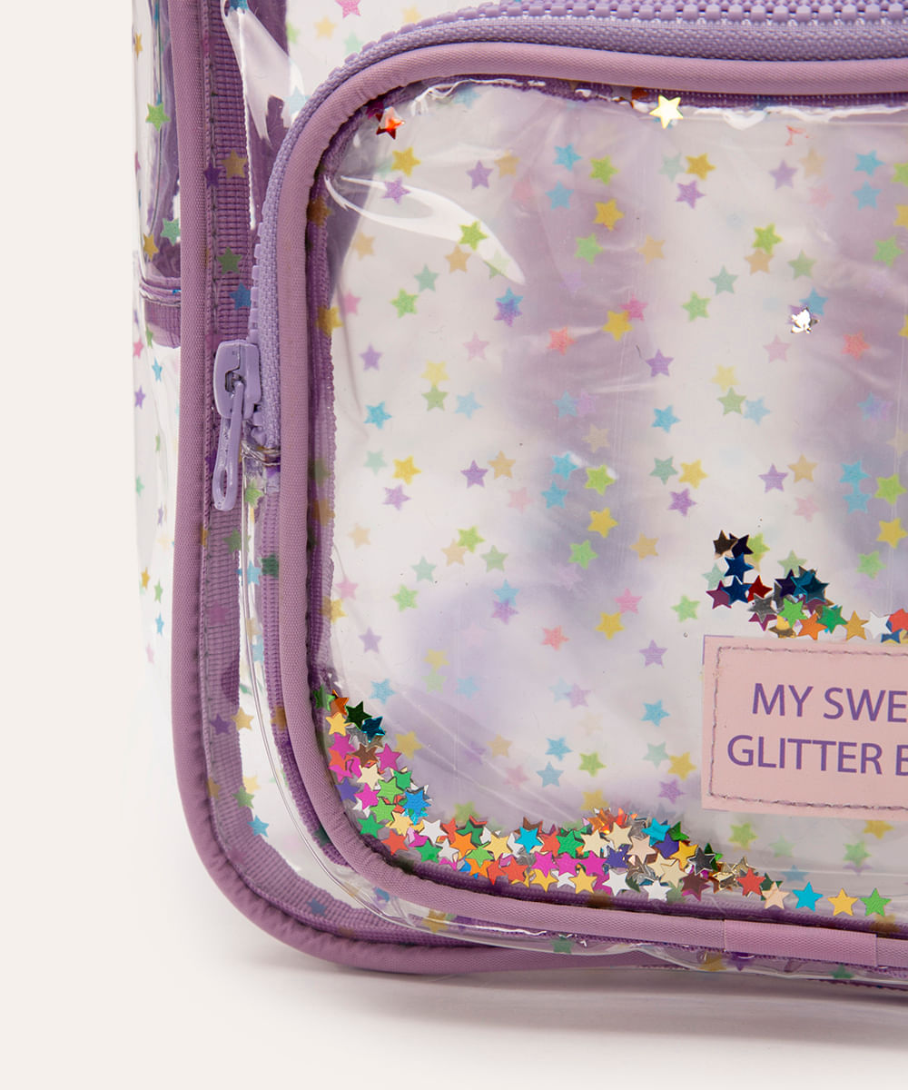 mochila infantil de plástico estrelas roxo