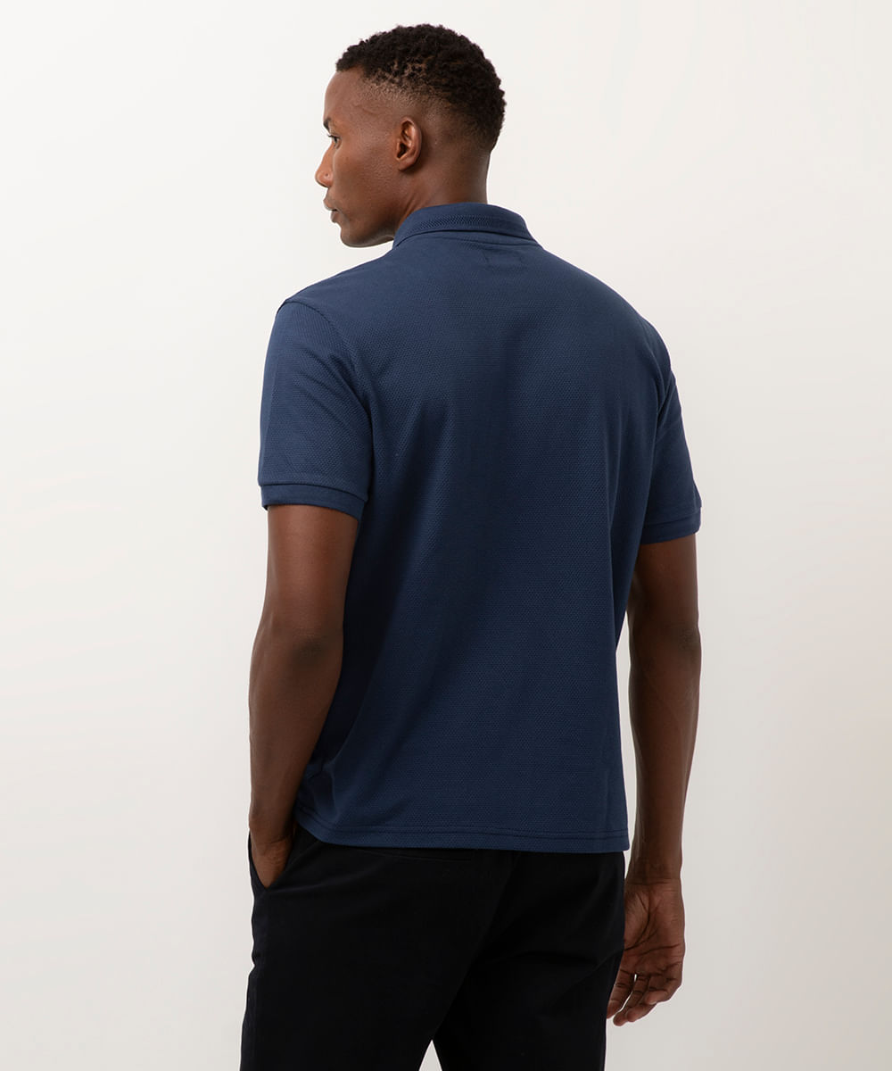 polo de algodão texturizada manga curta azul