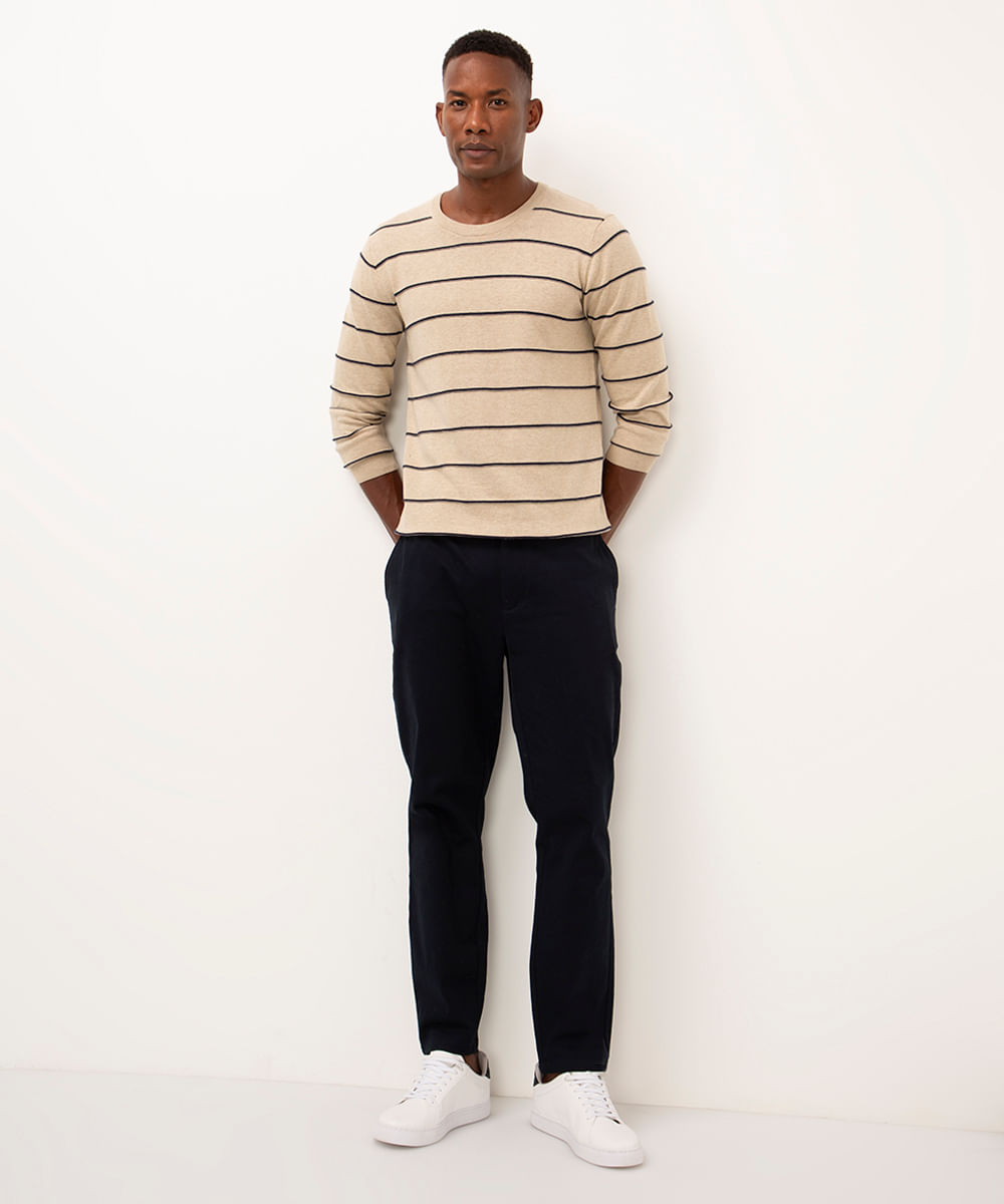 suéter comfort de tricot listrado off white