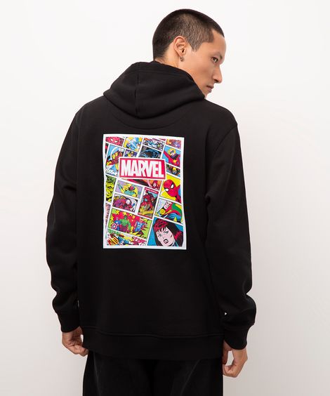 blusão de moletom com capuz super heróis marvel preto