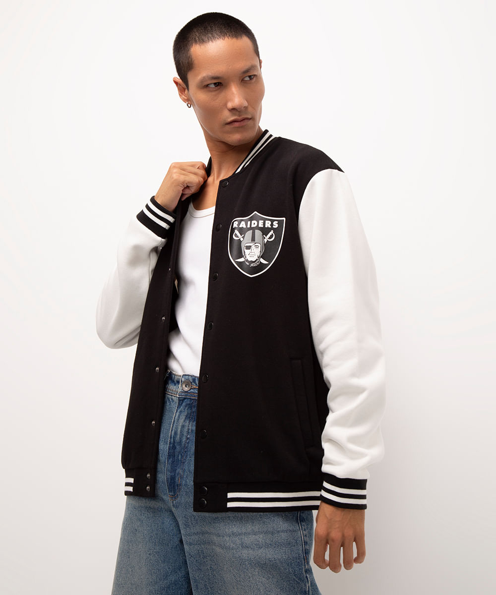 jaqueta college de moletom raiders preto