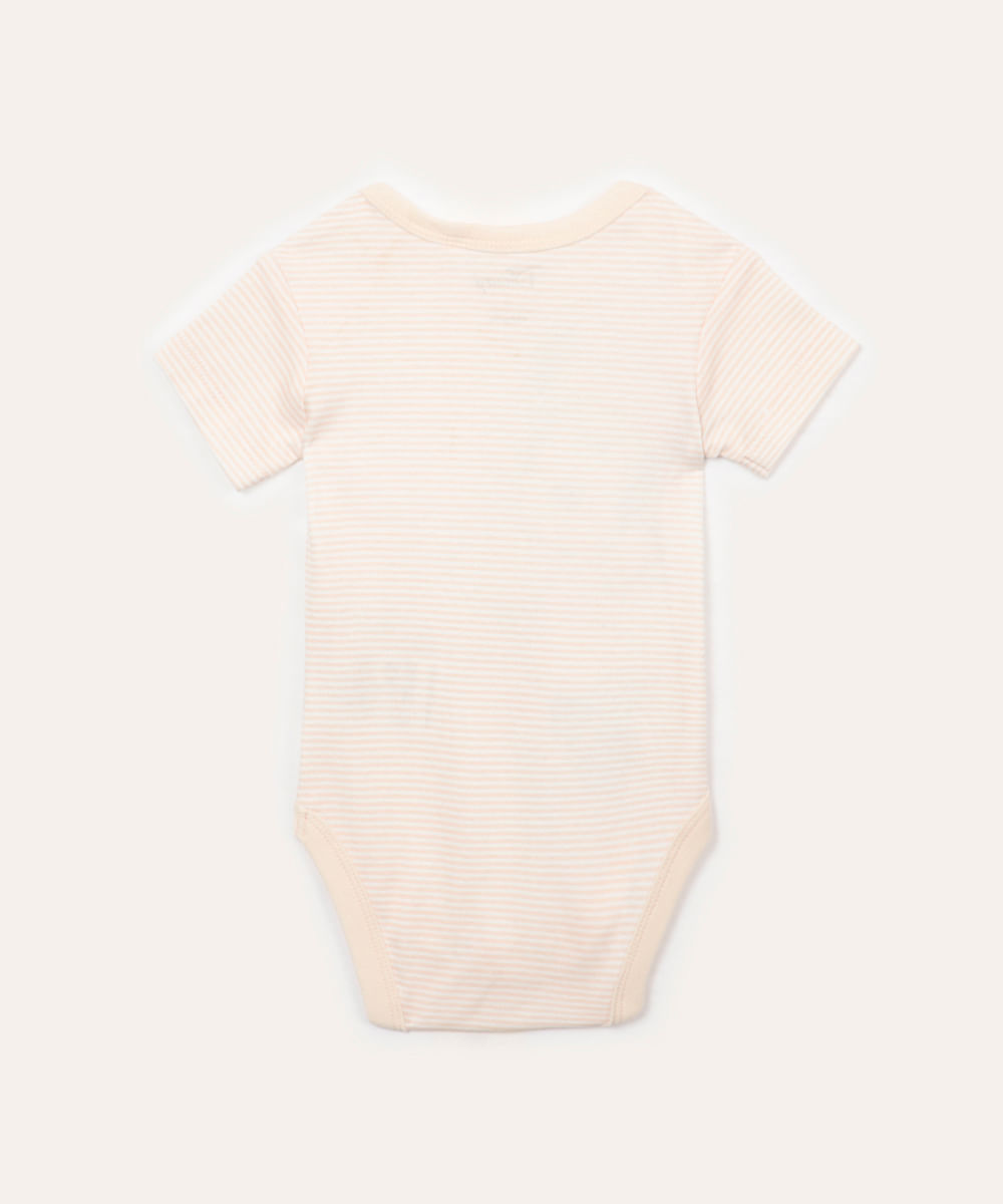 body infantil de algodão manga curta listrada minnie mouse off white